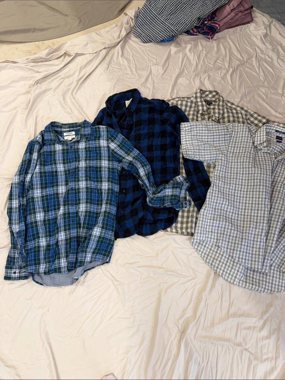 Blue & Green Plaid Cotton Button-Down Shirts lot 4